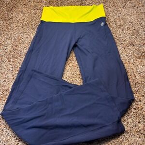 Zumba Wear Womens Navy Blue Neon Lime Green Flare Leg Athletic Yoga Pants Large